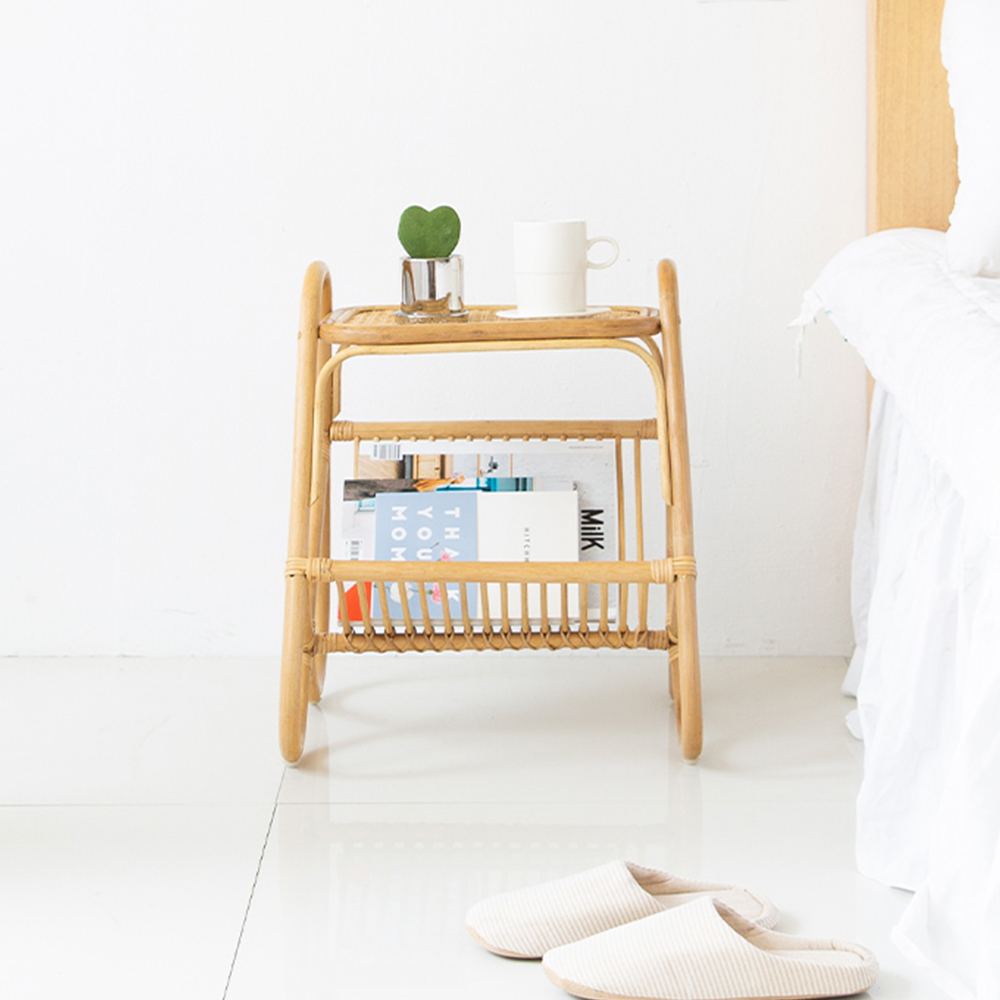 하티 라탄 티테이블 쇼파 보조 간이테이블 침대 거실협탁 원목 수납 잡지