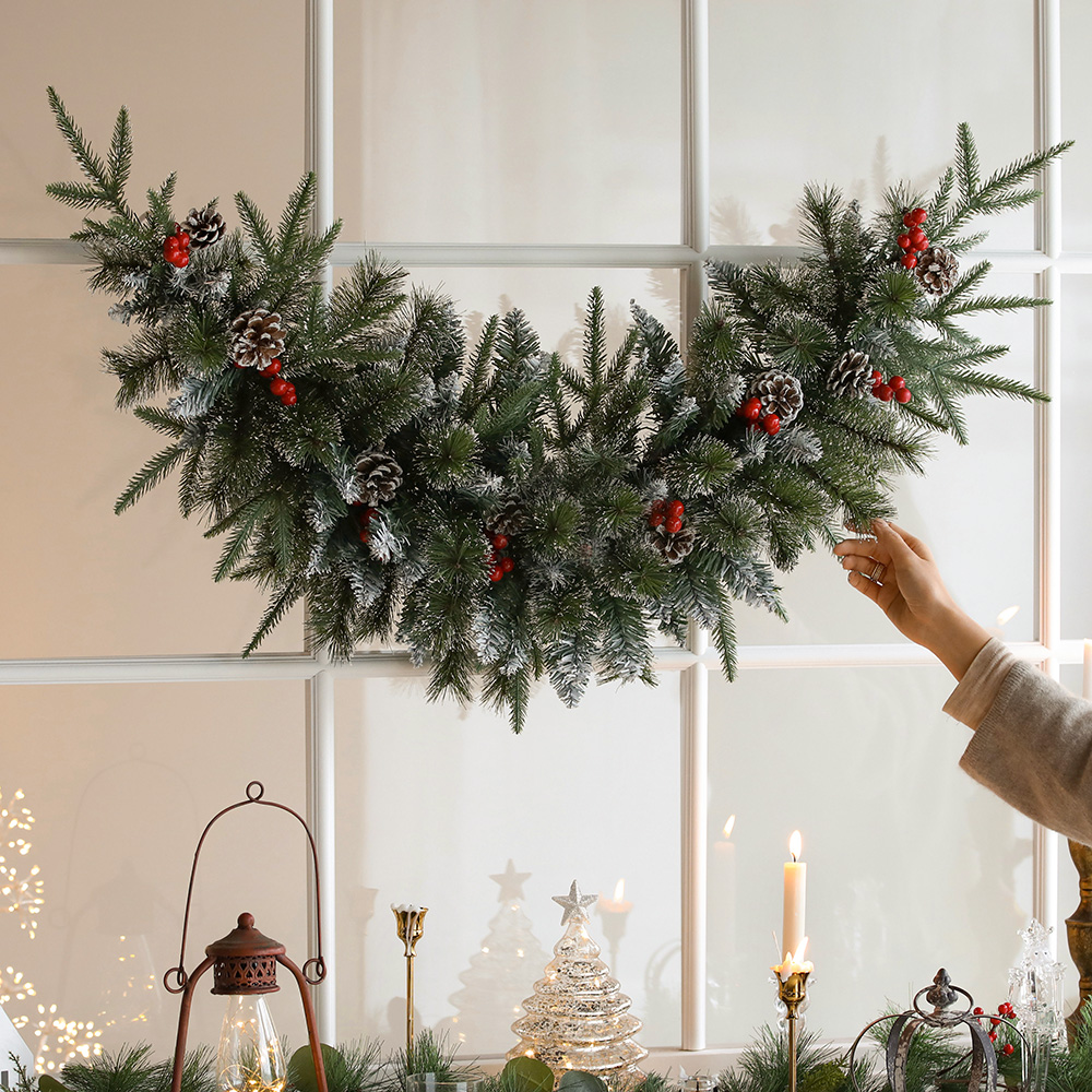 스노우 파인 크리스마스 조화 가랜드 리스 벽장식 벽트리 대형 장식 소품 B