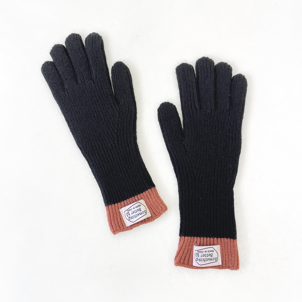 썸띵베러 핑거홀 롱 배색 니트 여성 겨울 장갑