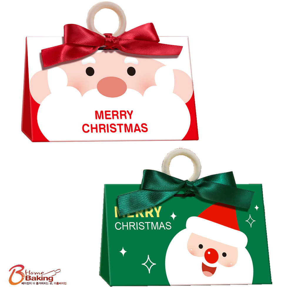 원형손잡이크리스마스상자 삼각형 산타레드 산타그린 택1 쿠키 포장상자 유치원 간식 답례품 - 상품 이미지