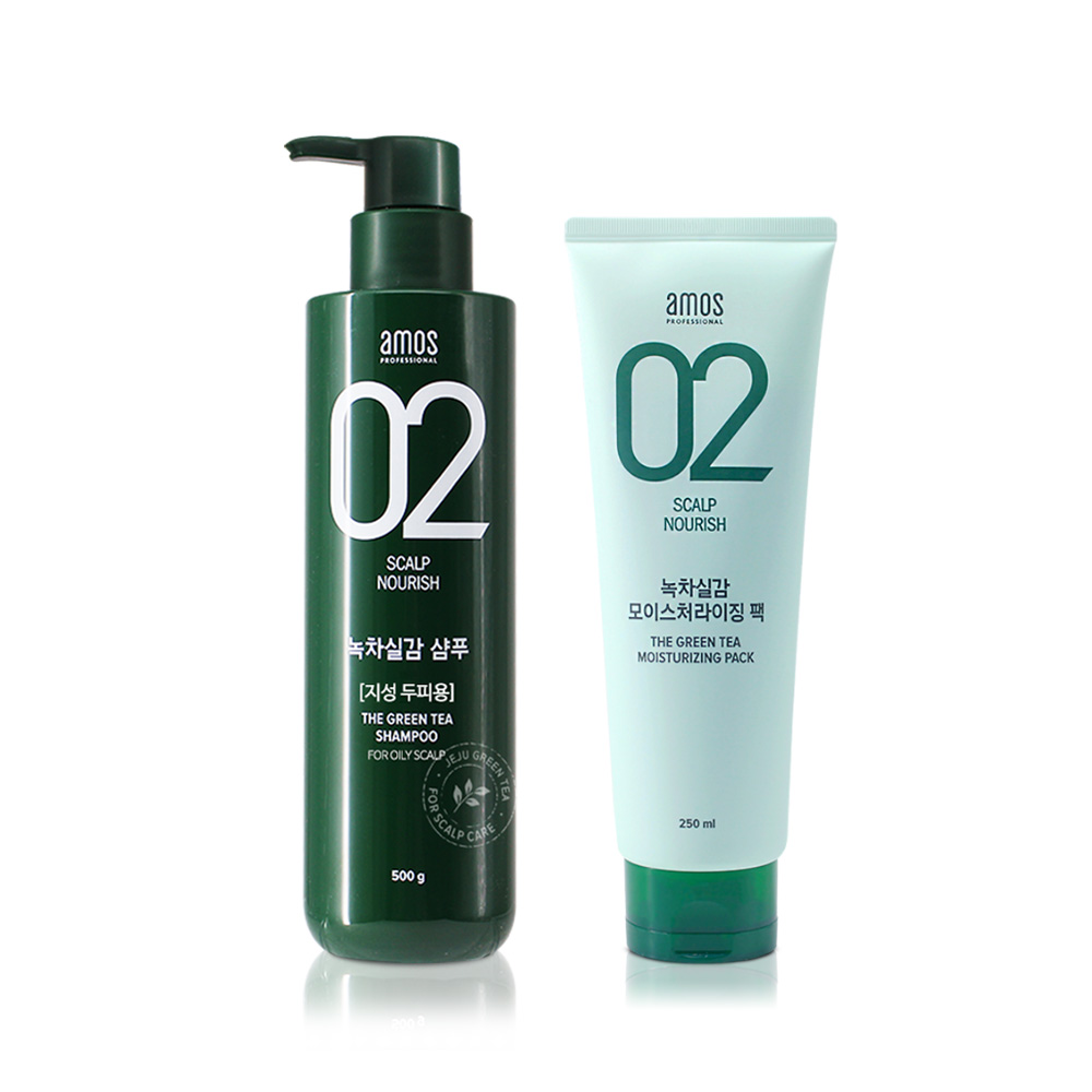아모스 녹차실감 샴푸 지성 (산뜻한 타입) 500g+인텐시브 모이스처 헤어팩 250g - 메인 이미지