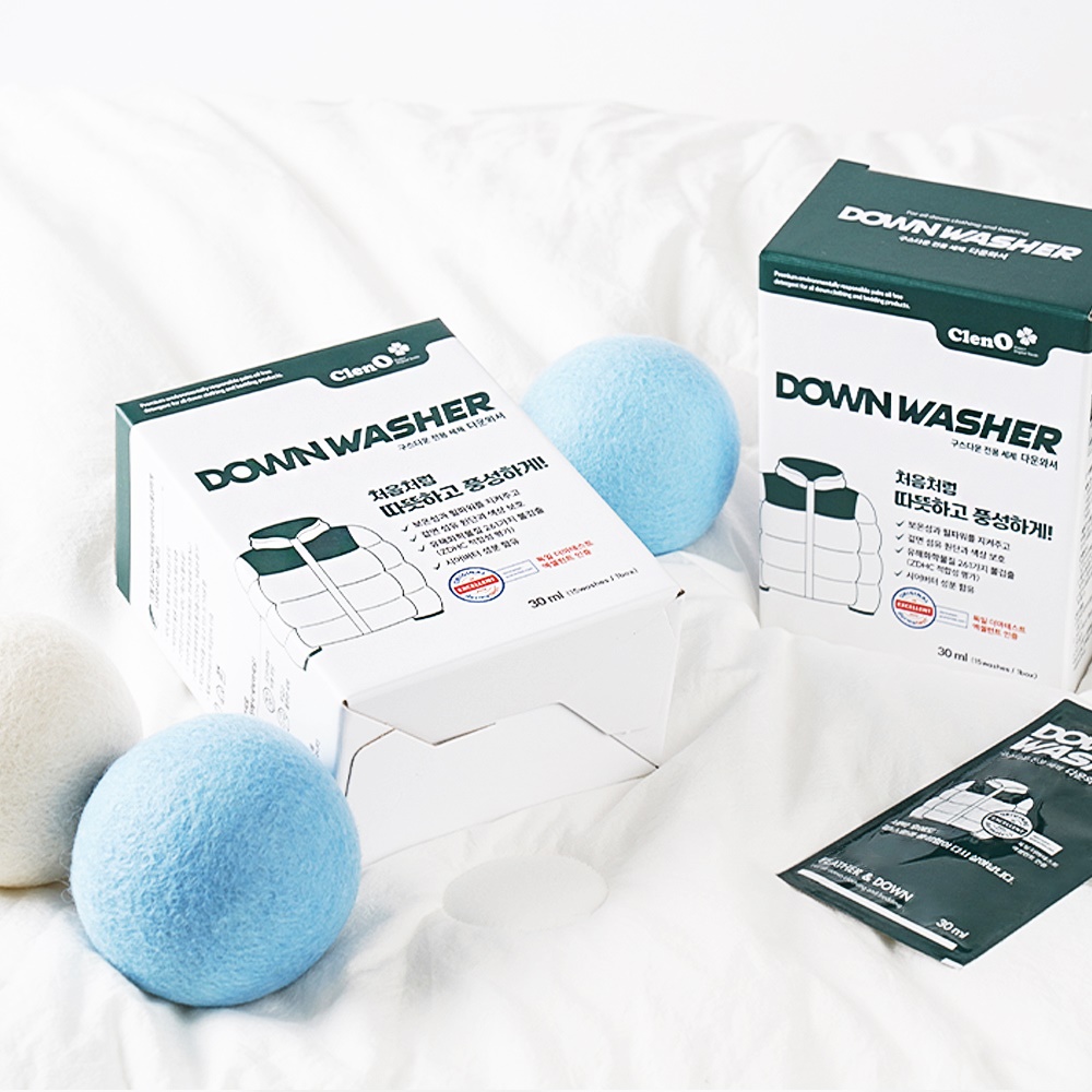 [클렌오] 다운와셔 오리털 구스다운 패딩/침낭/침구이불 전용 세탁 세제 15파우치X30ml