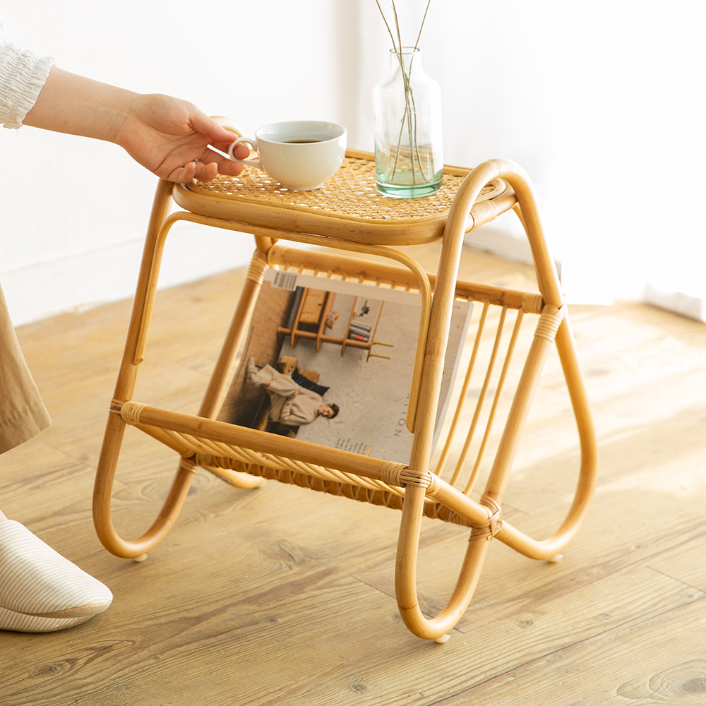 하티 라탄 티테이블 쇼파 보조 간이테이블 침대 거실협탁 원목 수납 잡지