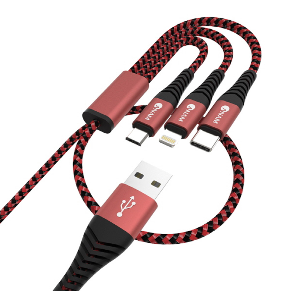 아남 3in1 USB-A 메탈 패브릭 멀티 고속 충전케이블 5핀 8핀 C타입데이타전송 2m - 상세 이미지 2