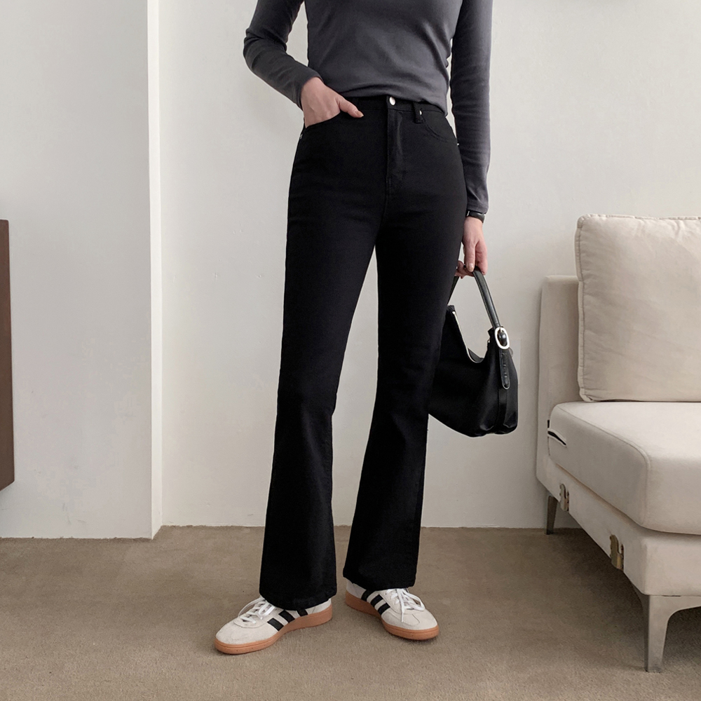 하이웨스트 슬림핏 스판 세미 부츠컷 나팔바지 여성 와이드팬츠 통바지 여자 면바지