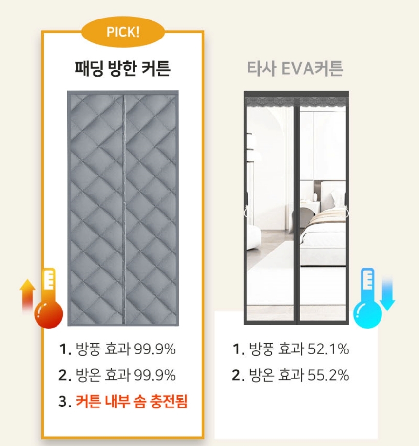 자석형 3중 패딩 난방커튼 현관 바람막이 외풍차단 방풍비닐 붙이는 방한커튼