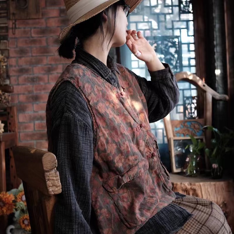 누빔조끼 잔꽃 겨울조끼 여성 엄마옷 - 상세 이미지 2