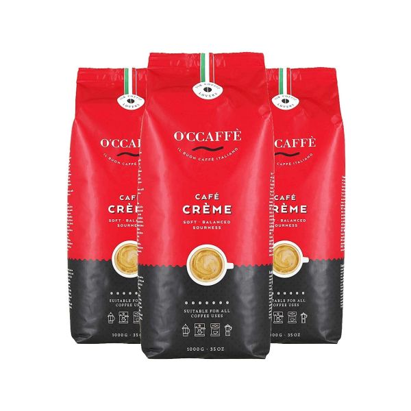 [B07K8THZGN] OCCAFFE OCCAFFÈ – 카페 크림 I 3 x 1kg 전체 커피 원두 저산성, 향긋한 크레마 이탈리아 가족 사업의 엑스트라... 