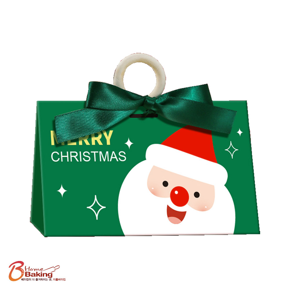 원형손잡이크리스마스상자 삼각형 산타레드 산타그린 택1 쿠키 포장상자 유치원 간식 답례품 - 상세 이미지 3