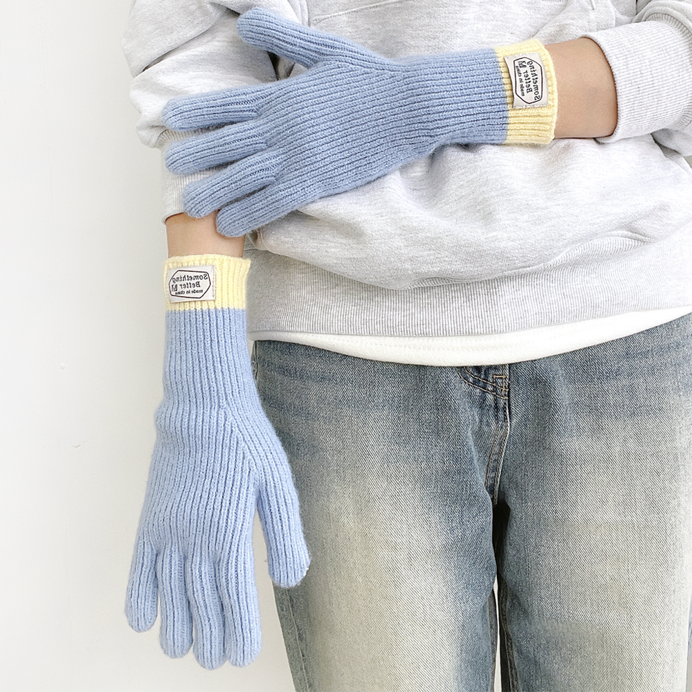 썸띵베러 핑거홀 롱 배색 니트 여성 겨울 장갑