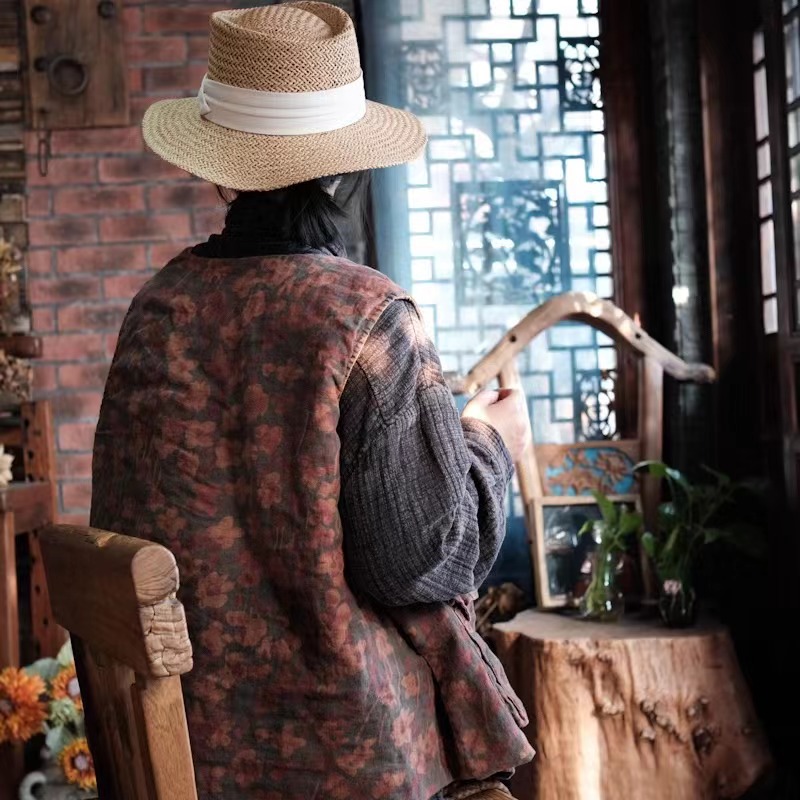 누빔조끼 잔꽃 겨울조끼 여성 엄마옷 - 상세 이미지 4