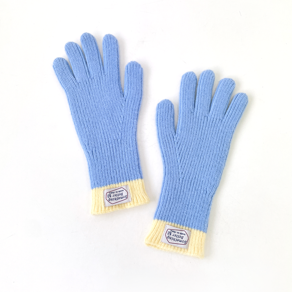 썸띵베러 핑거홀 롱 배색 니트 여성 겨울 장갑