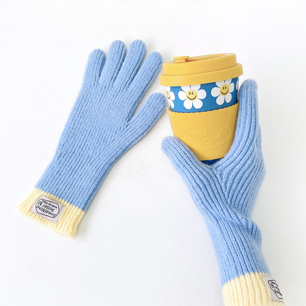 썸띵베러 핑거홀 롱 배색 니트 여성 겨울 장갑