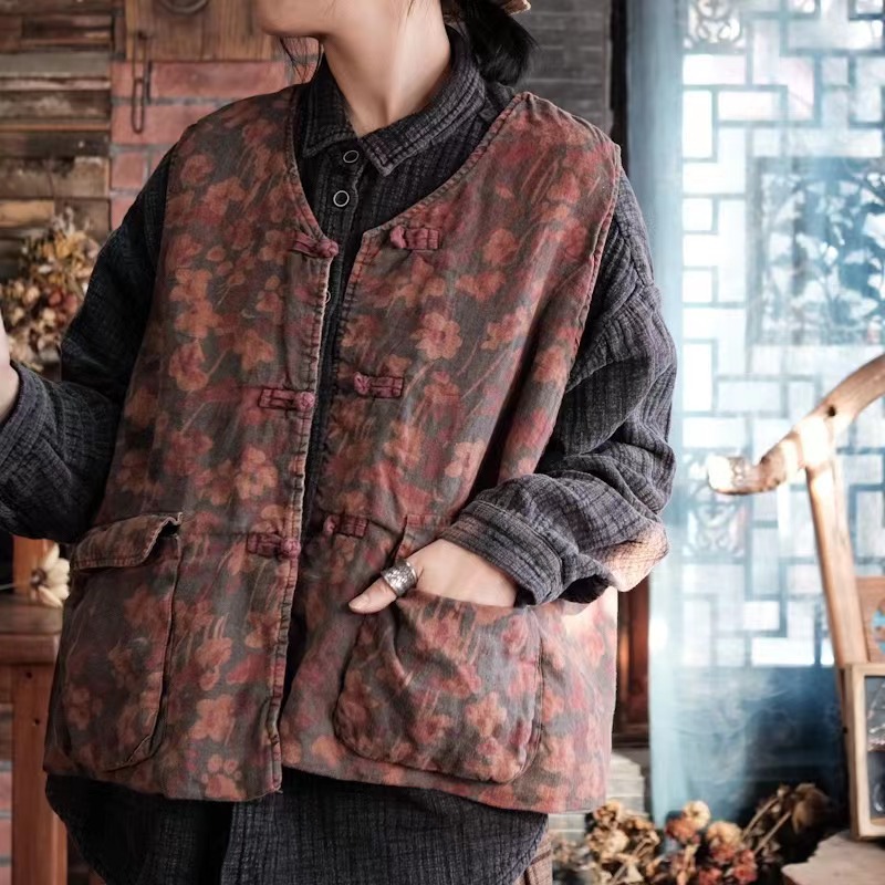 누빔조끼 잔꽃 겨울조끼 여성 엄마옷 - 메인 이미지
