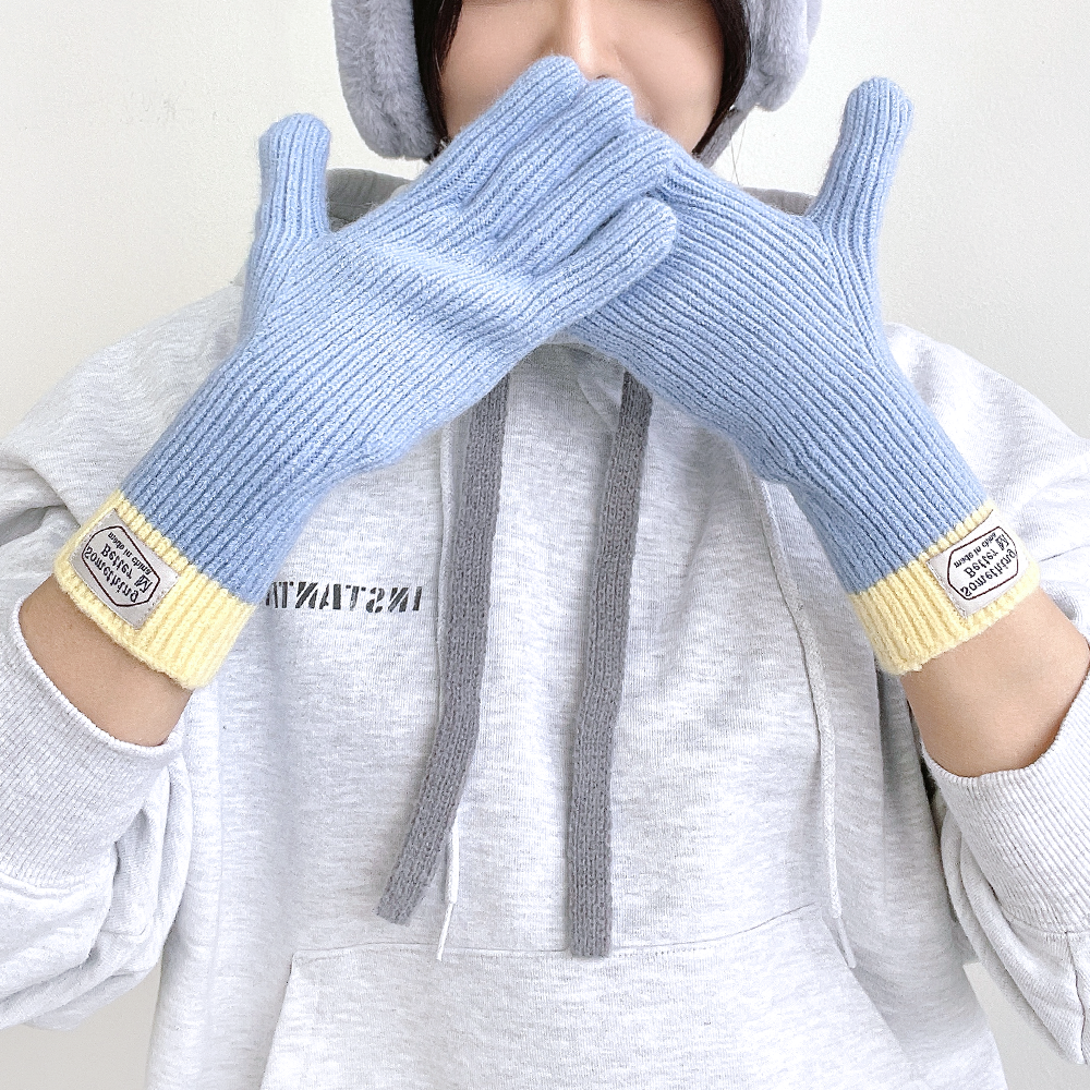 썸띵베러 핑거홀 롱 배색 니트 여성 겨울 장갑