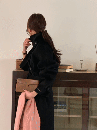 헤르몬 더블트렌치 롱 핸드메이드코트 울100 벨트 여성코트 직장인 오피스룩 연말룩 상세 이미지 14