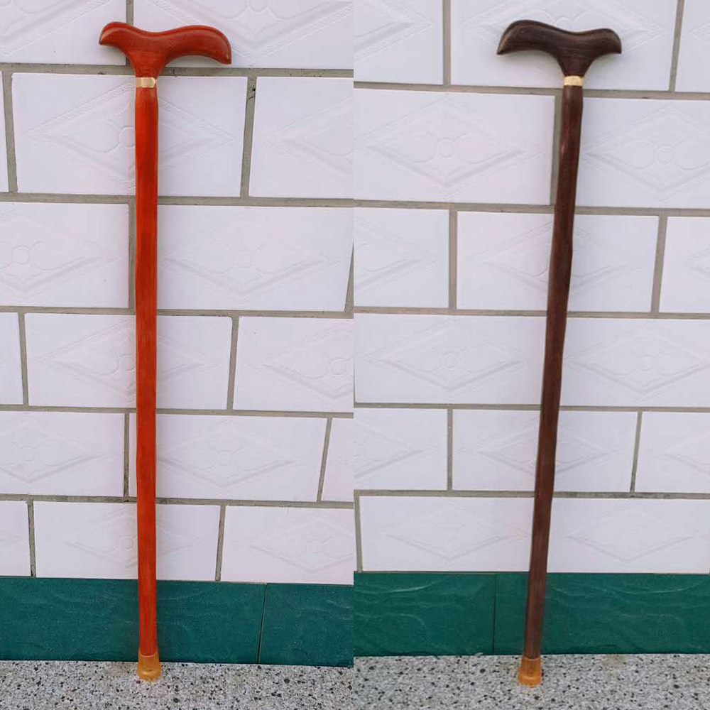 T자형 손잡이 나무 노인 할머니 할아버지 부모님 선물 원목 지팡이 보행 보조 등산 스틱 고무 한발 발판 일자 갈색 브라운 - 상세 이미지 2