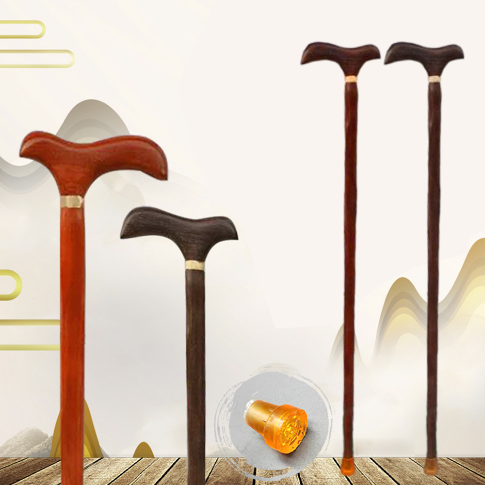 T자형 손잡이 나무 노인 할머니 할아버지 부모님 선물 원목 지팡이 보행 보조 등산 스틱 고무 한발 발판 일자 갈색 브라운