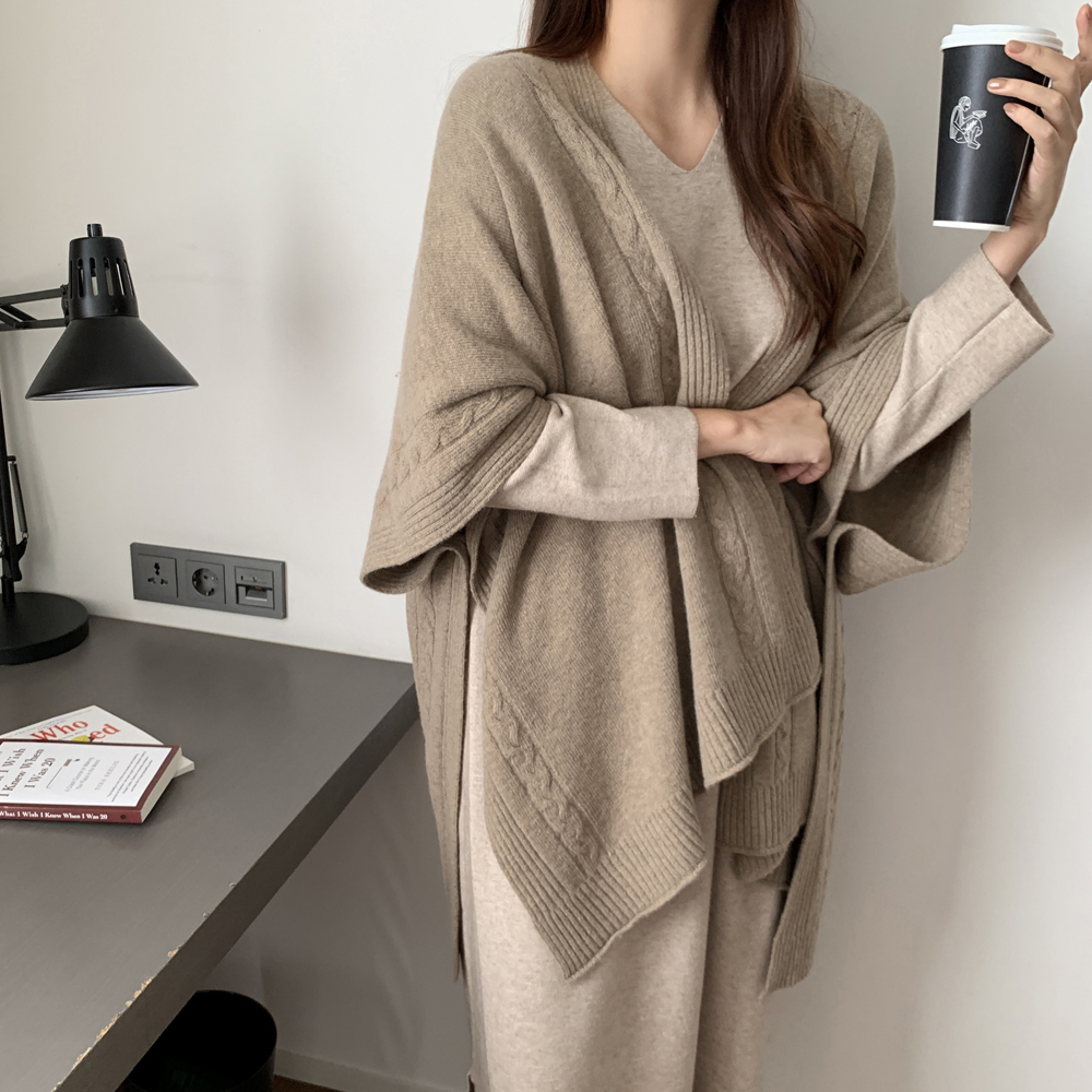 부드러운 루즈핏 H라인 브이넥 롱 니트원피스 여성 가을 원피스 빅사이즈 원피스 데일리룩