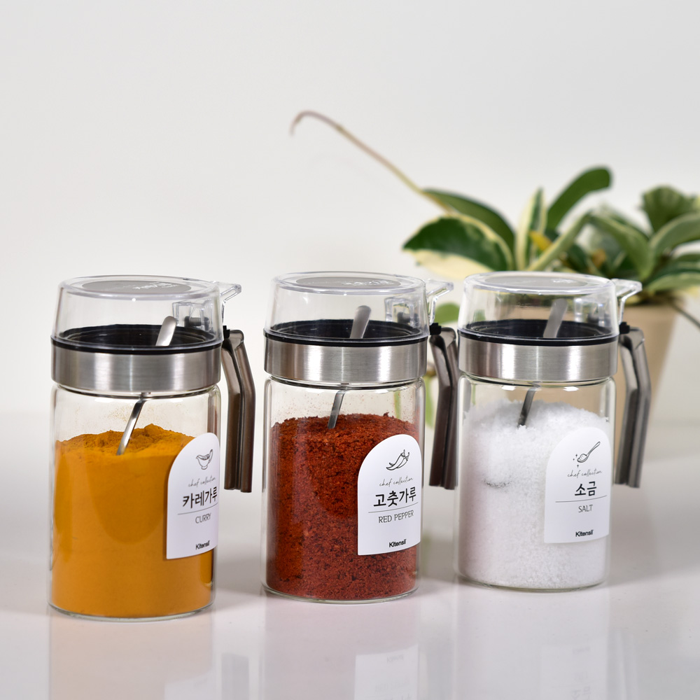 내열유리 밀폐 스텐 양념통 조미료 설탕 후추 소금통 300ml 2p - 상세 이미지 5