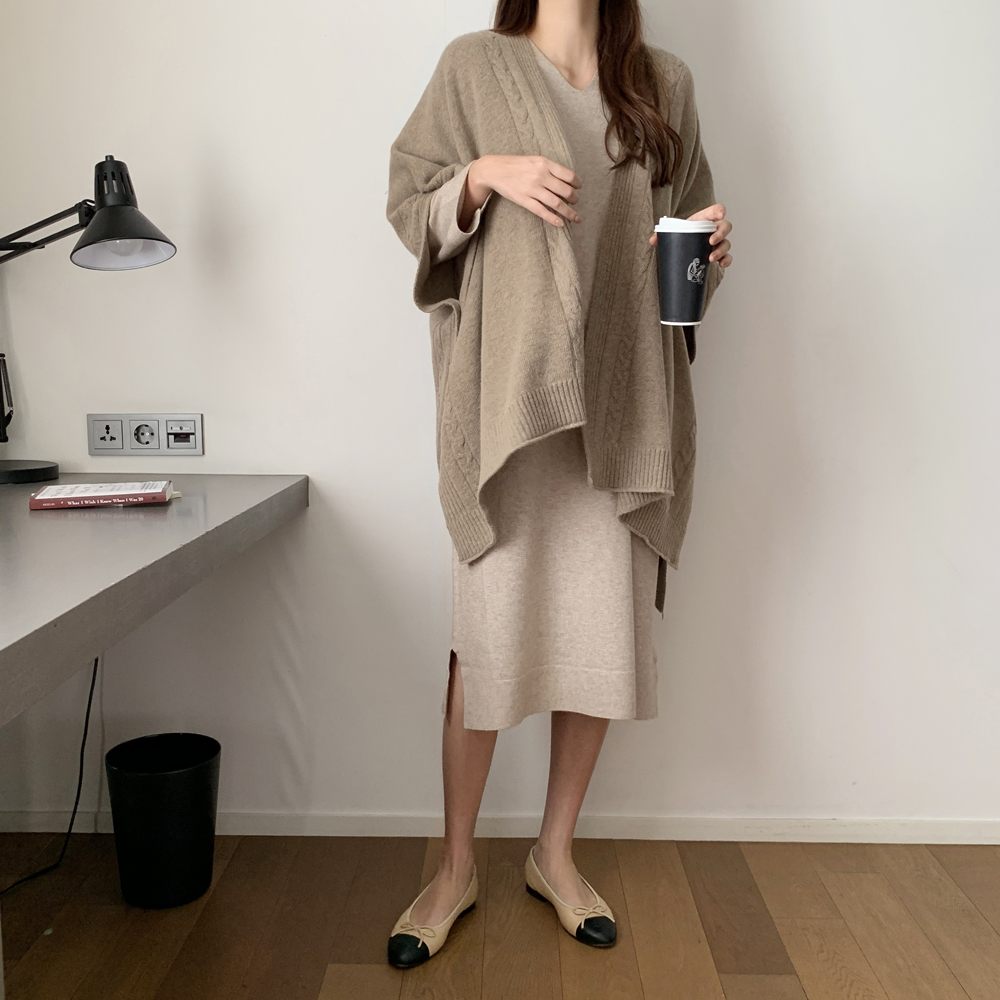 부드러운 루즈핏 H라인 브이넥 롱 니트원피스 여성 가을 원피스 빅사이즈 원피스 데일리룩