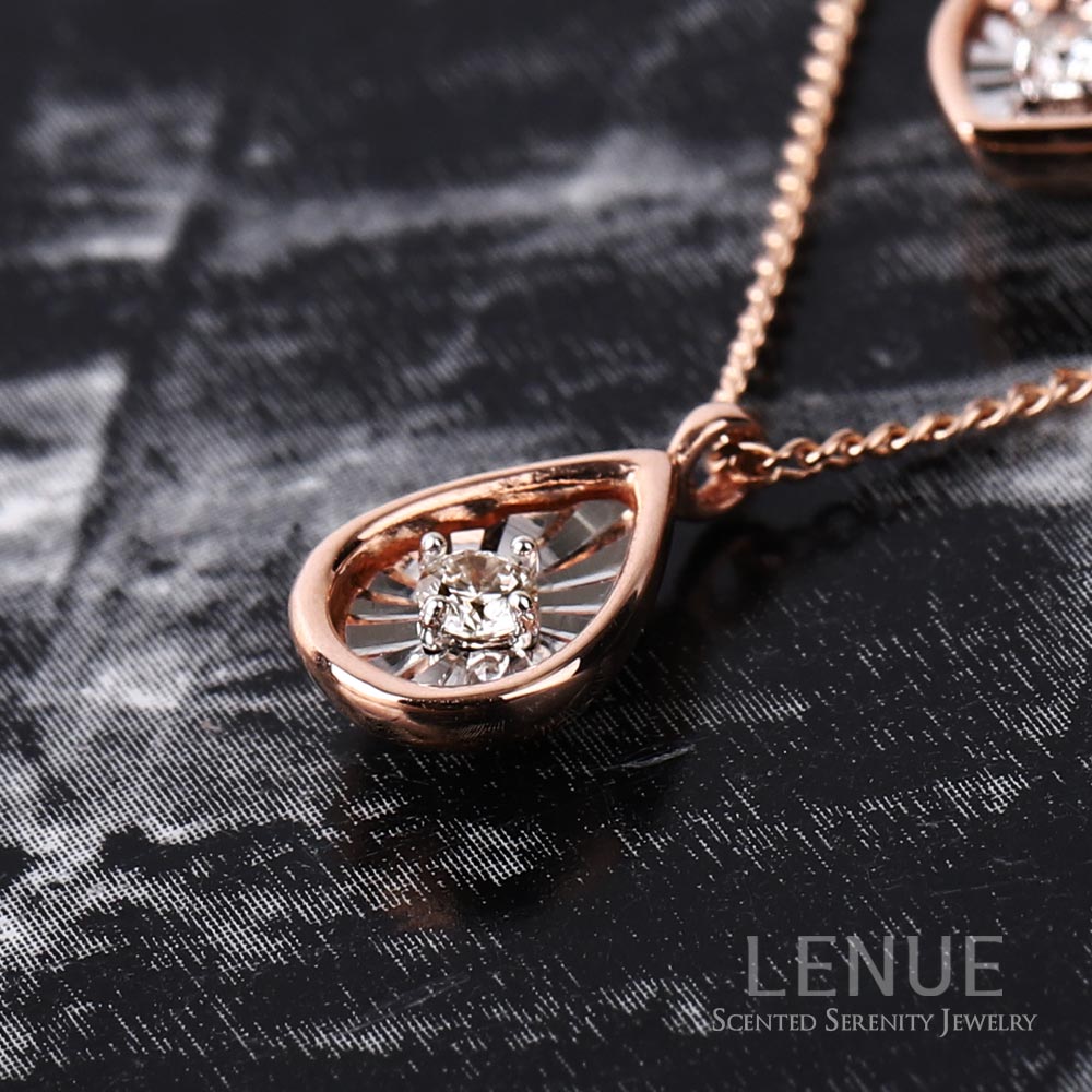 [레뉴] 일루젼 다이아몬드 물방울 롱 목걸이 / 14K 골드 양면 볼록 4링 0.04ct - 상세 이미지 5