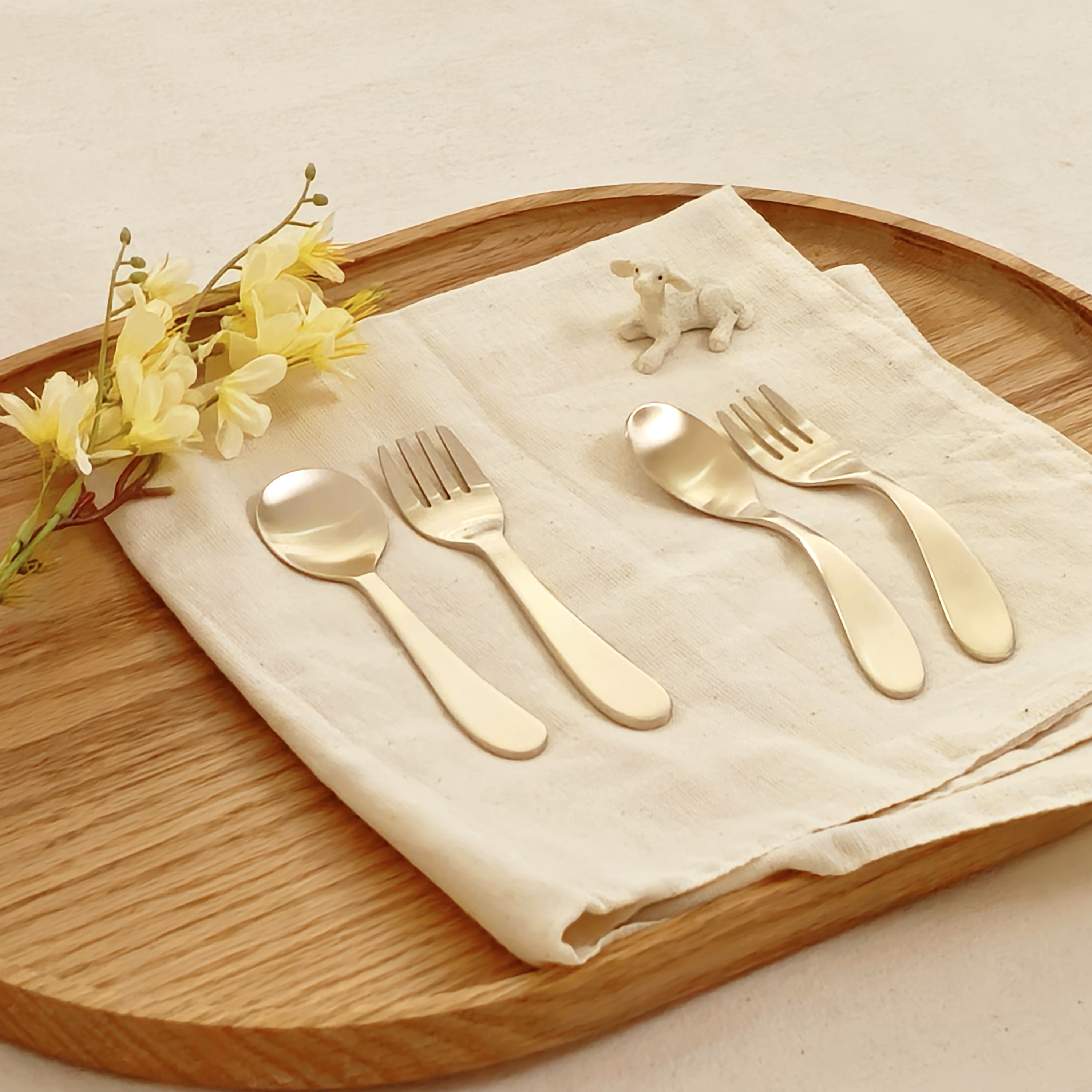 [이니셜 각인]놋향 방짜유기 어린이 스푼 수저 젓가락 세트 백일 돌 선물 놋수저