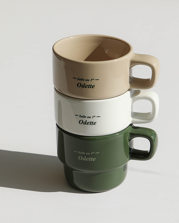 [N배송] 오데뜨 그린 레터링 쌓을수있는 머그컵 280ml 3P - 상세 이미지 2