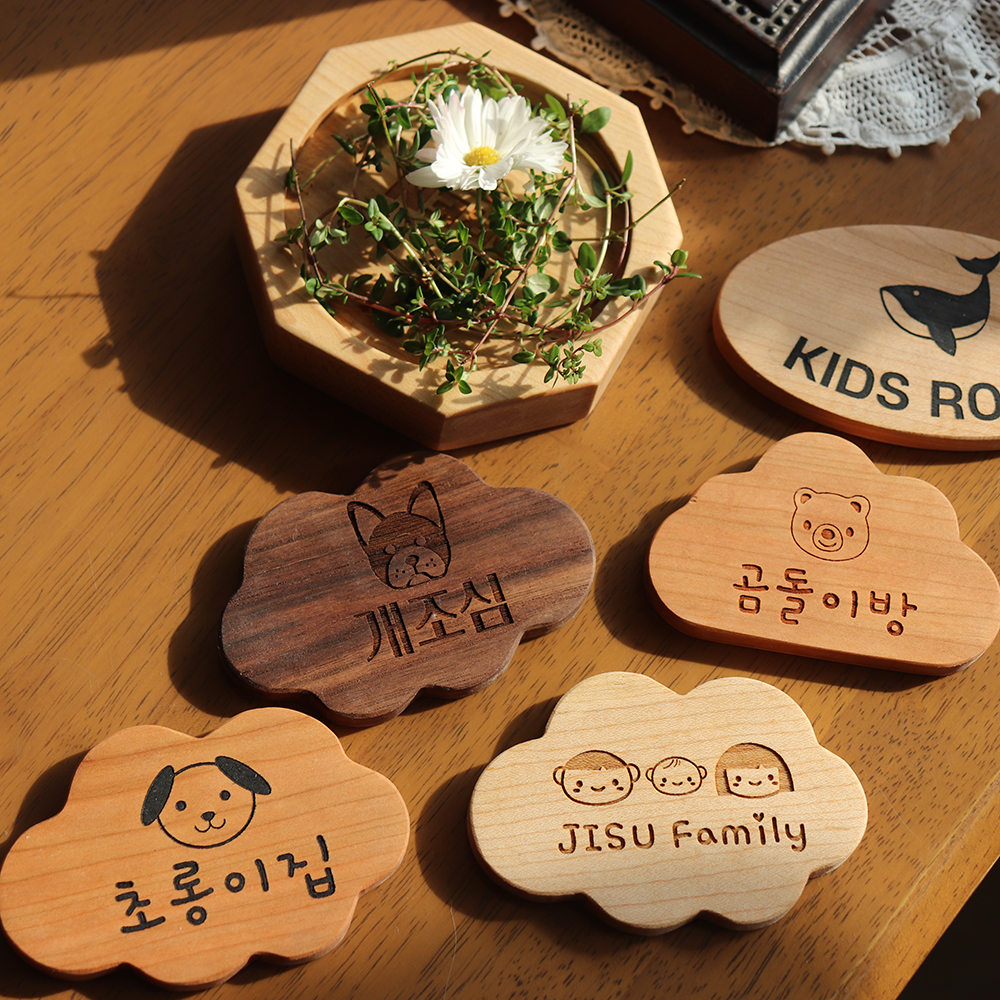 뭉게구름 맞춤제작 메이플 우드 도어사인 반이름문패 나무안내판 미니문패 주문제작 - 상세 이미지 4