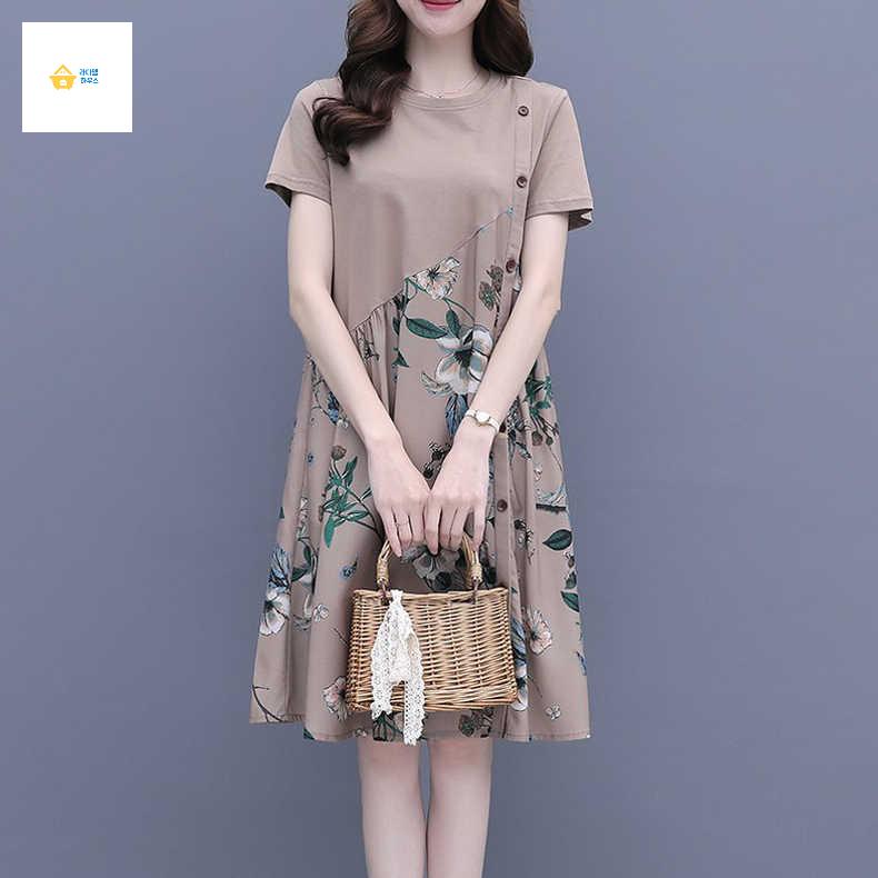 옷 여성 여름 바캉스 대 중년 꽃무늬 원피스 룩 - 상품 이미지