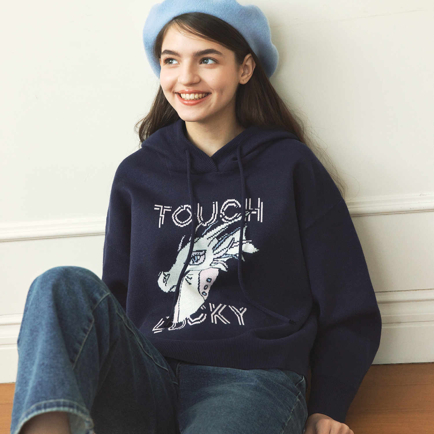 [제로스트릿]제제 드래곤 후드 스웨터 ZEZE DRAGON HOOD SWEATER / NAVY - 상품 이미지
