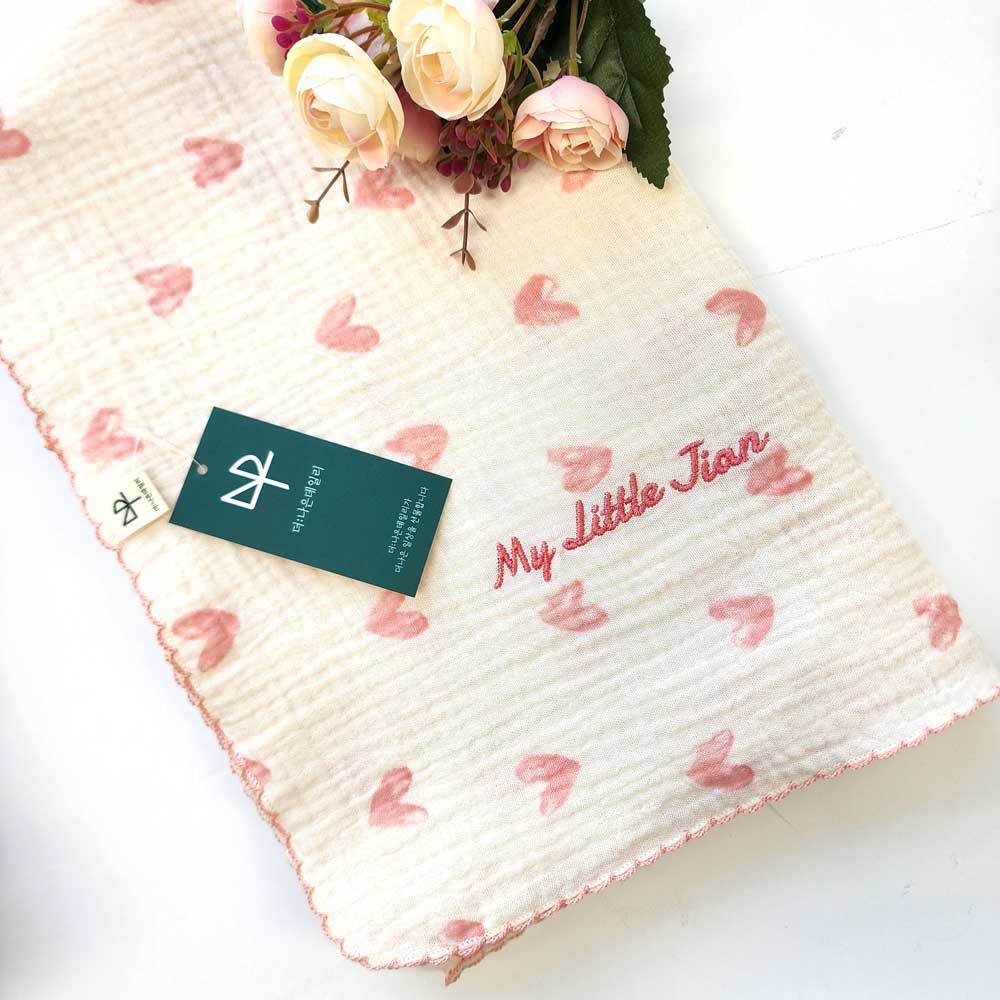 거즈 아기블랭킷 유아 낮잠이불 이니셜 이름 자수 사계절 어린이집 간절기 외출용 무릎담요