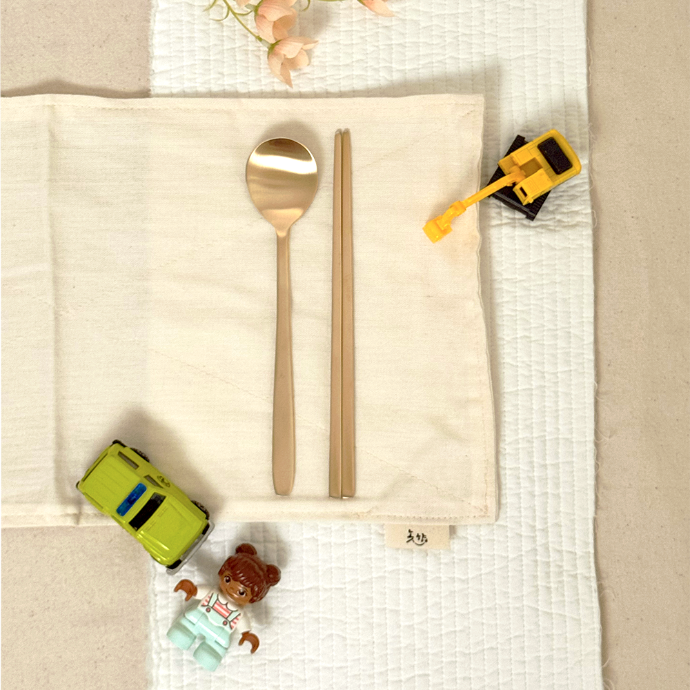 [이니셜 각인]놋향 방짜유기 어린이 스푼 수저 젓가락 세트 백일 돌 선물 놋수저