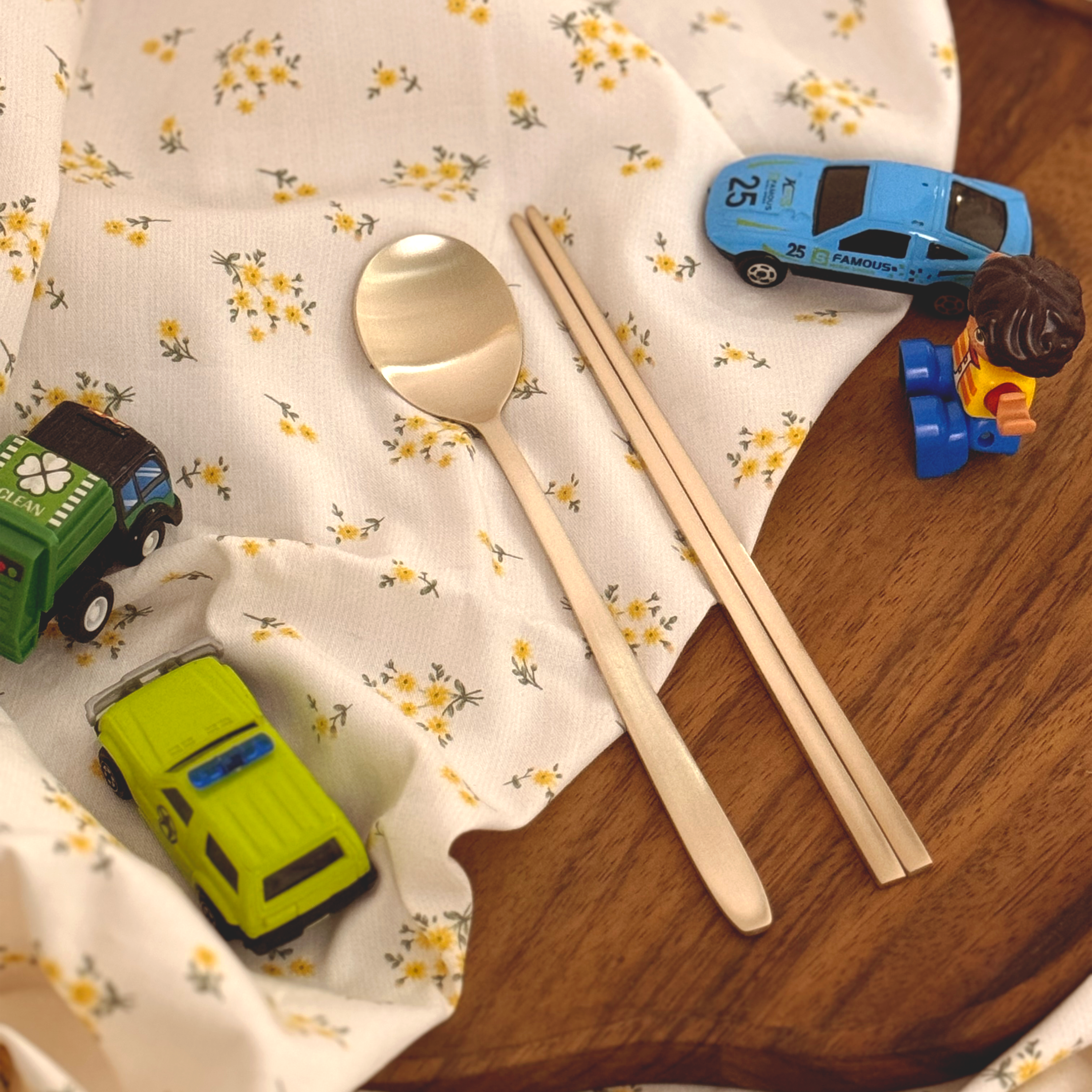 [이니셜 각인]놋향 방짜유기 어린이 스푼 수저 젓가락 세트 백일 돌 선물 놋수저