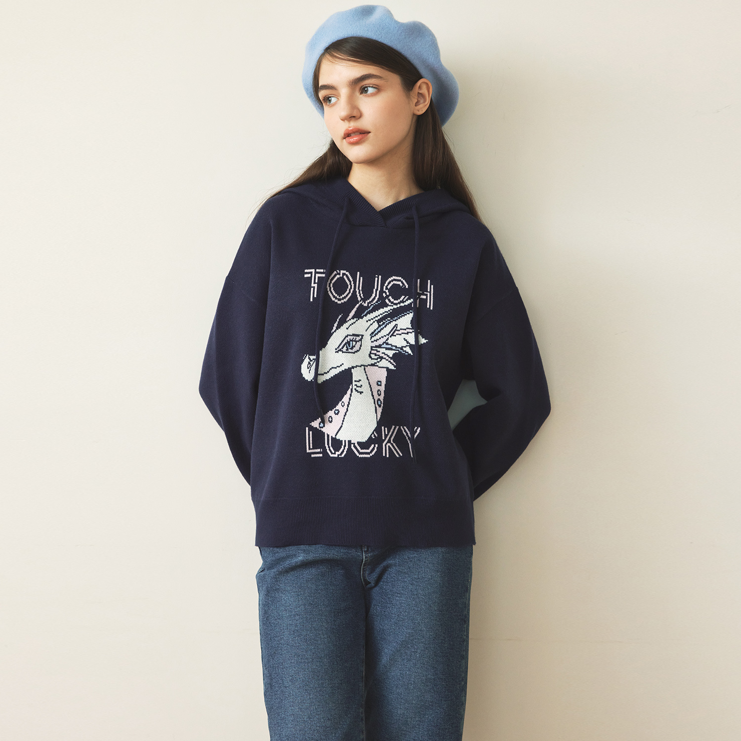 [제로스트릿]제제 드래곤 후드 스웨터 ZEZE DRAGON HOOD SWEATER / NAVY - 상세 이미지 2