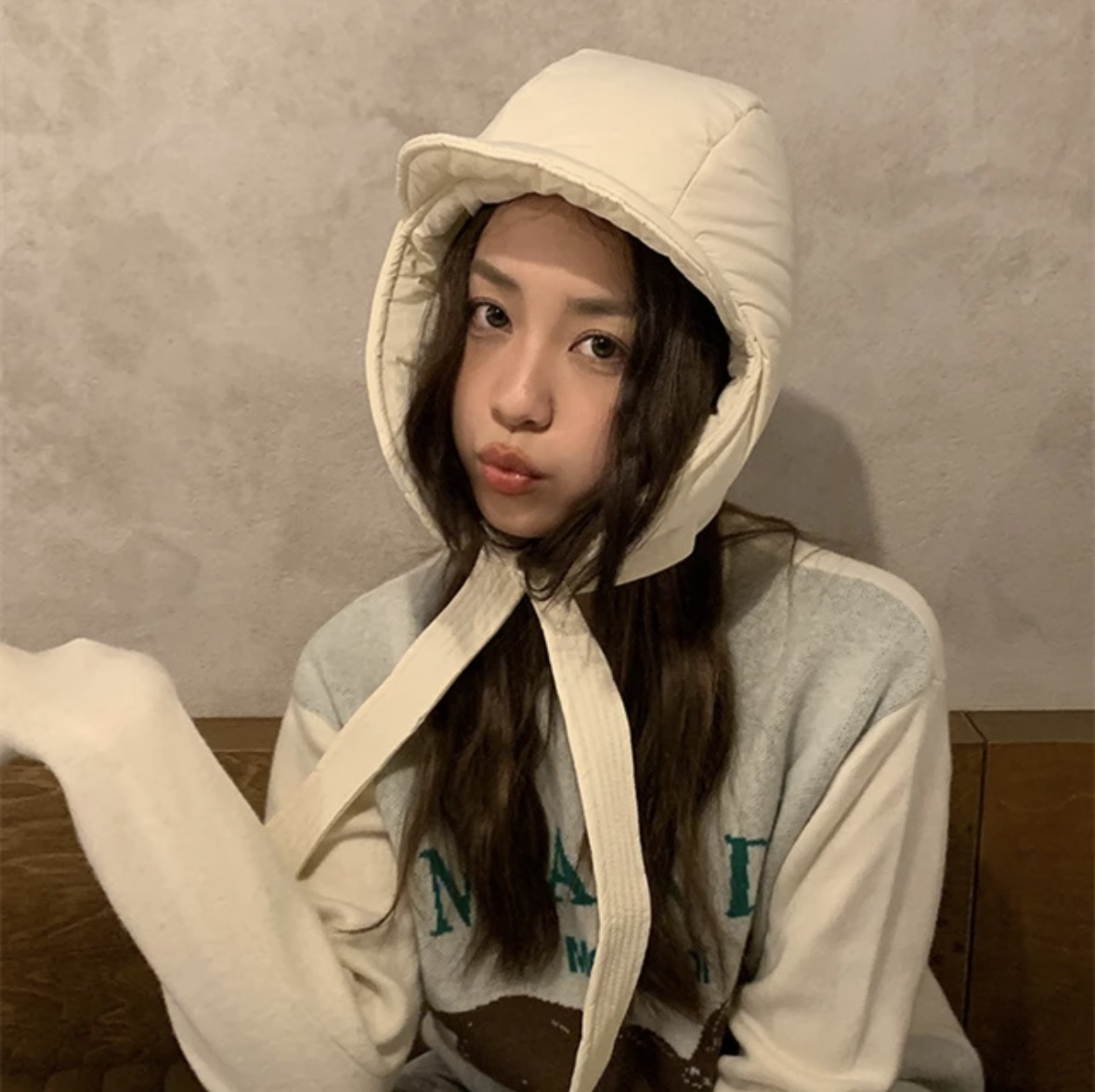 로라벨 피스 패딩 바라클라바 겨울 넥워머 후드 빅사이즈 여성 남자 와이드핏 방한 - 상세 이미지 2