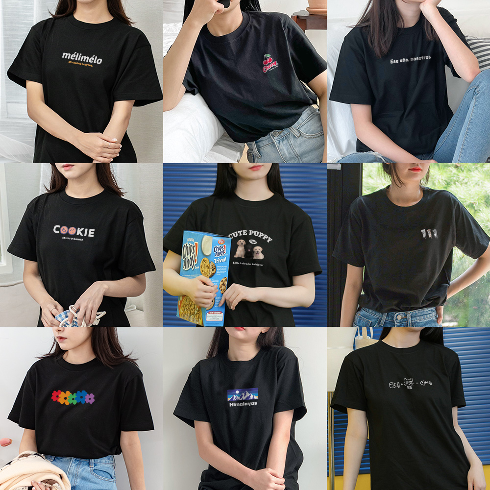 여자 레이어드티 검정색 여름 반팔티 20수 이미지 2