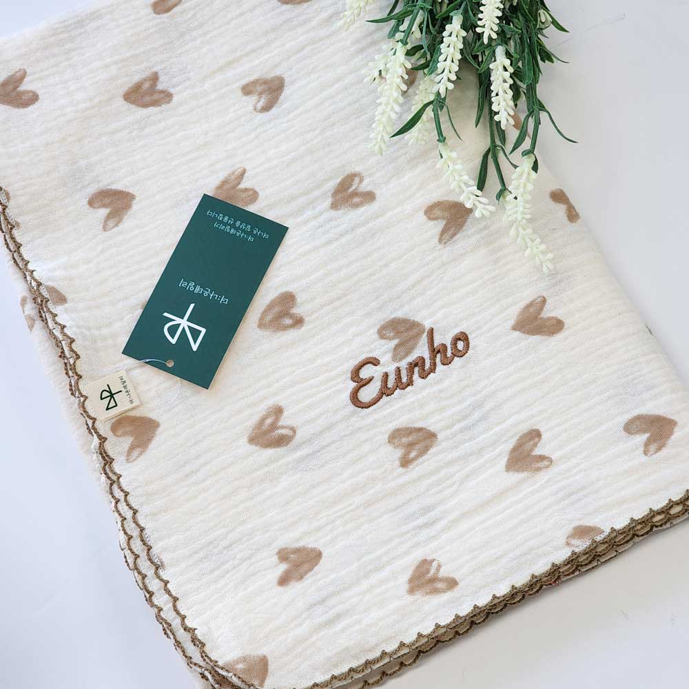 거즈 아기블랭킷 유아 낮잠이불 이니셜 이름 자수 사계절 어린이집 간절기 외출용 무릎담요