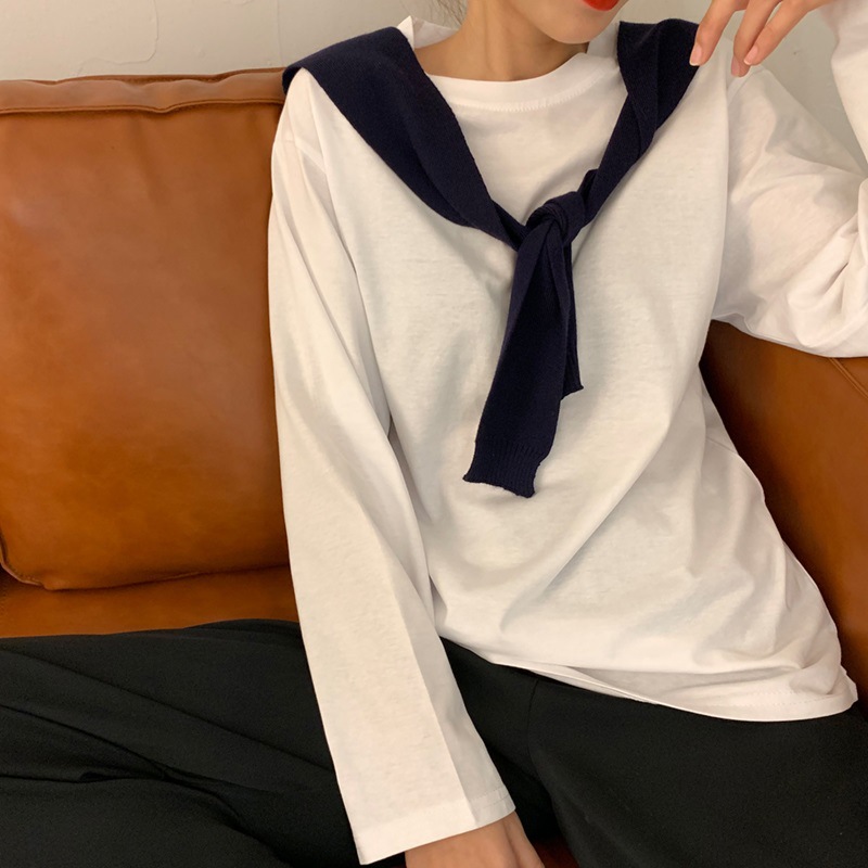 빅사이즈 흰티 레이어드 티 맨투맨 무지 봄 가을 간절기 이너티 이미지 3