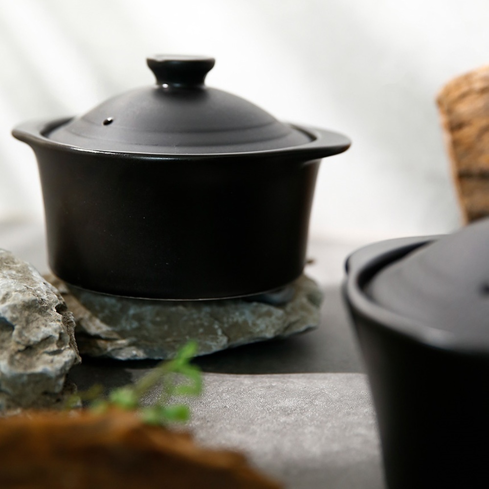 블랙 내열 도자기 뚝배기 인덕션 무균열 된장 찌개 계란찜 가정용 - 상세 이미지 4