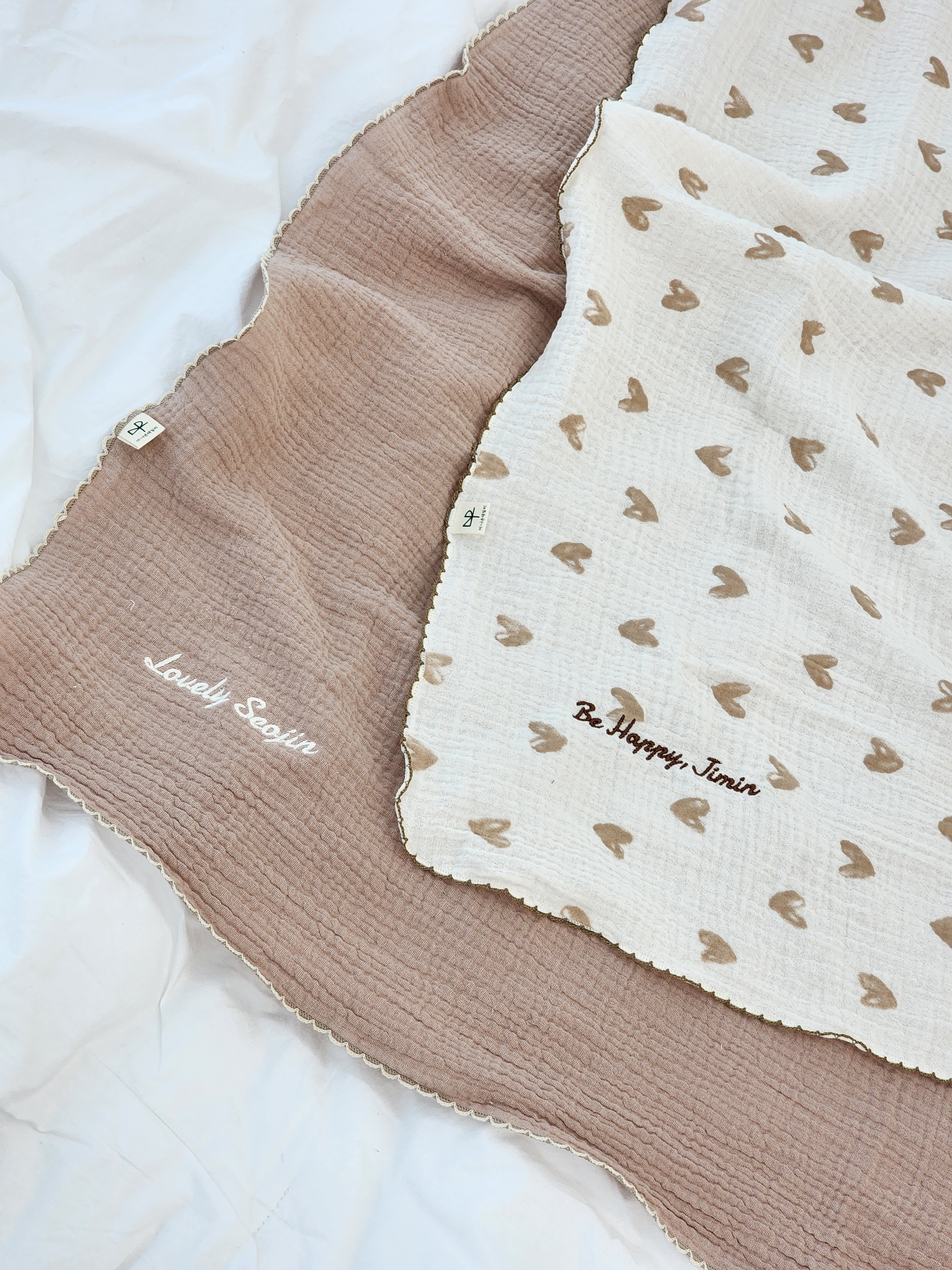 거즈 아기블랭킷 유아 낮잠이불 이니셜 이름 자수 사계절 어린이집 간절기 외출용 무릎담요