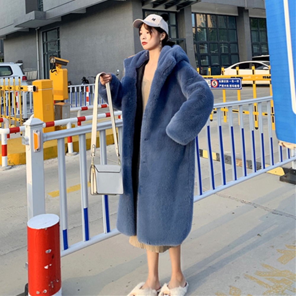 밍크 페이크퍼 롱코트 두꺼운 에코퍼 망토 숄코트 후드 케이프코트 루즈핏 이미지 2