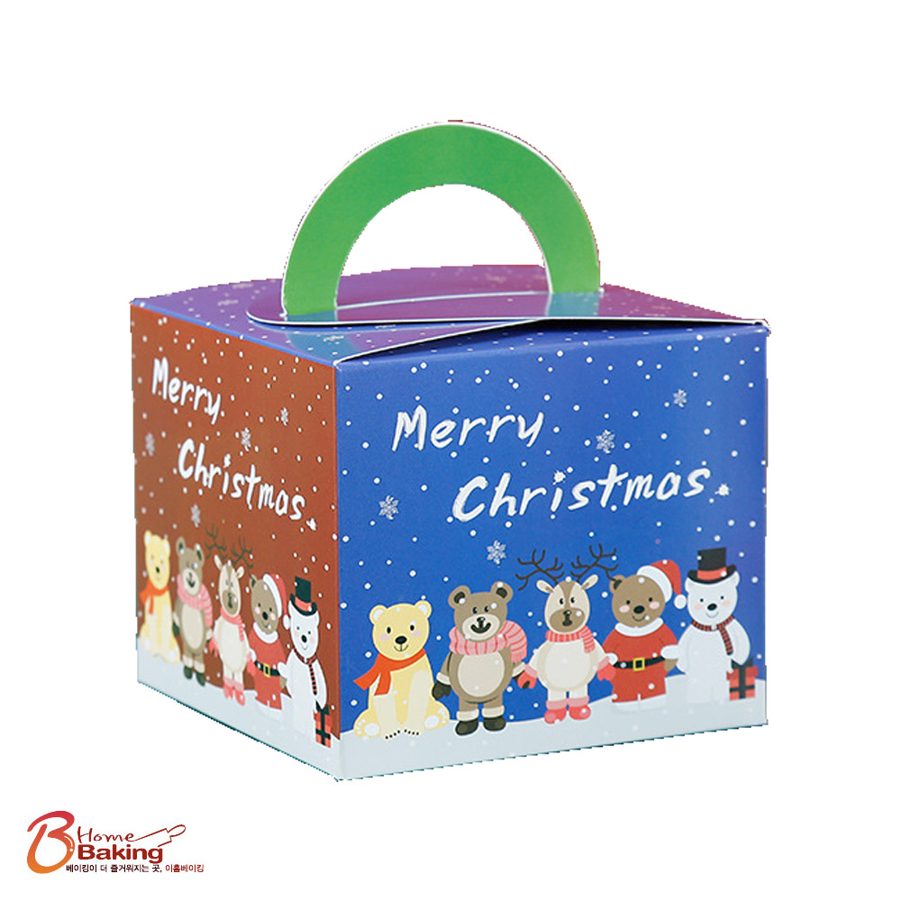 손잡이크리스마스상자 정사각레드 정사각동물함박눈 택1 핸들상자 박스 답례품 선물 간식포장 - 상세 이미지 3