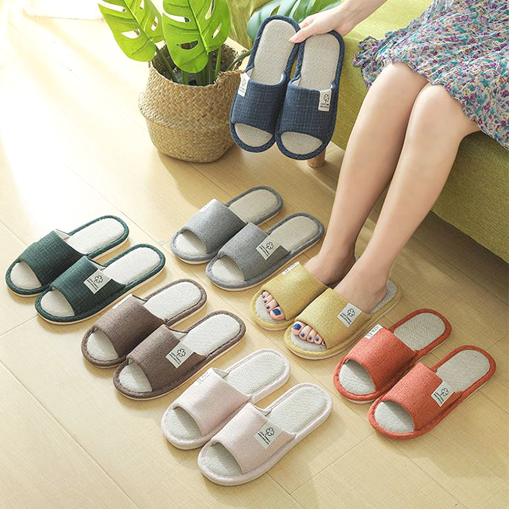 남녀 린넨 슬리퍼 실내 보온 거실화 사무실 땀흡수 실내화