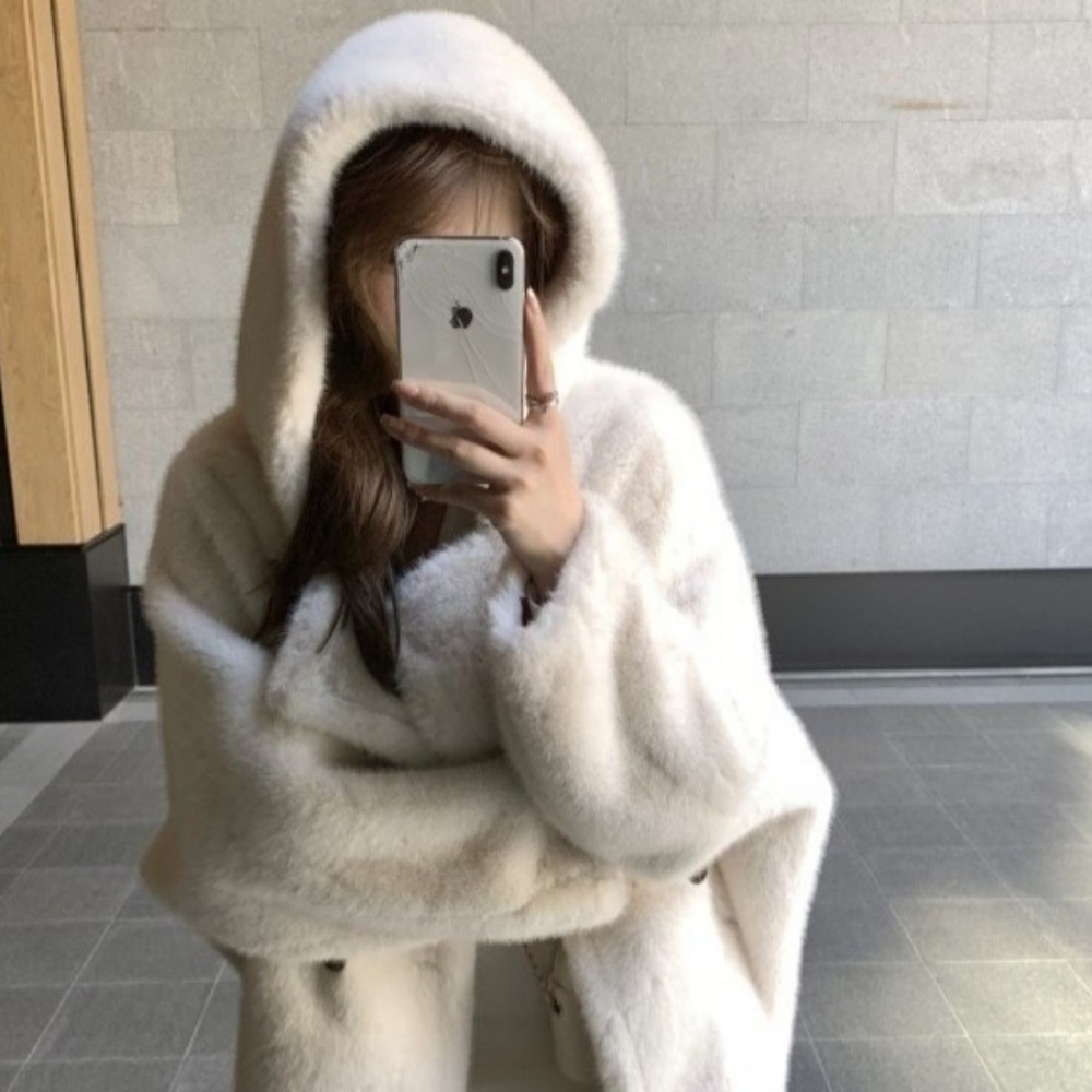 모조 털 후드 코트 페이크퍼 에코퍼 롱코트 인조 밍크 이미지
