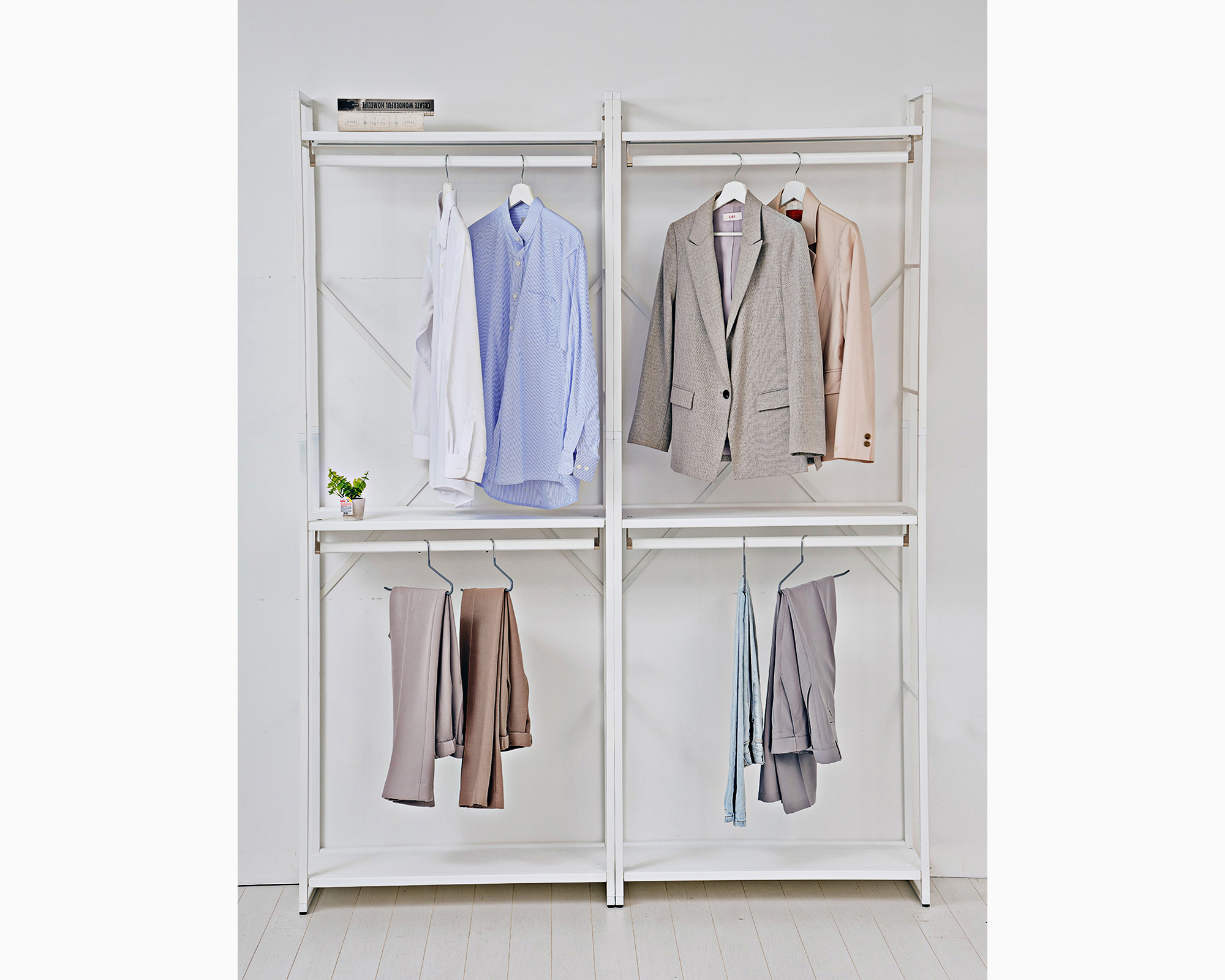 [모아미] 시스템행거 드레스룸 옷걸이 조립식 600선반2단