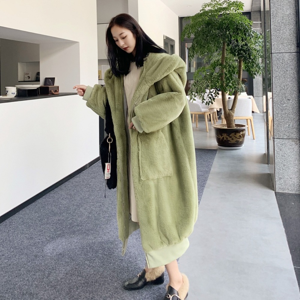 후드 인조 밍크코트 두꺼운 에코퍼 아우터 자켓 페이크퍼 고급 모자 이미지 4