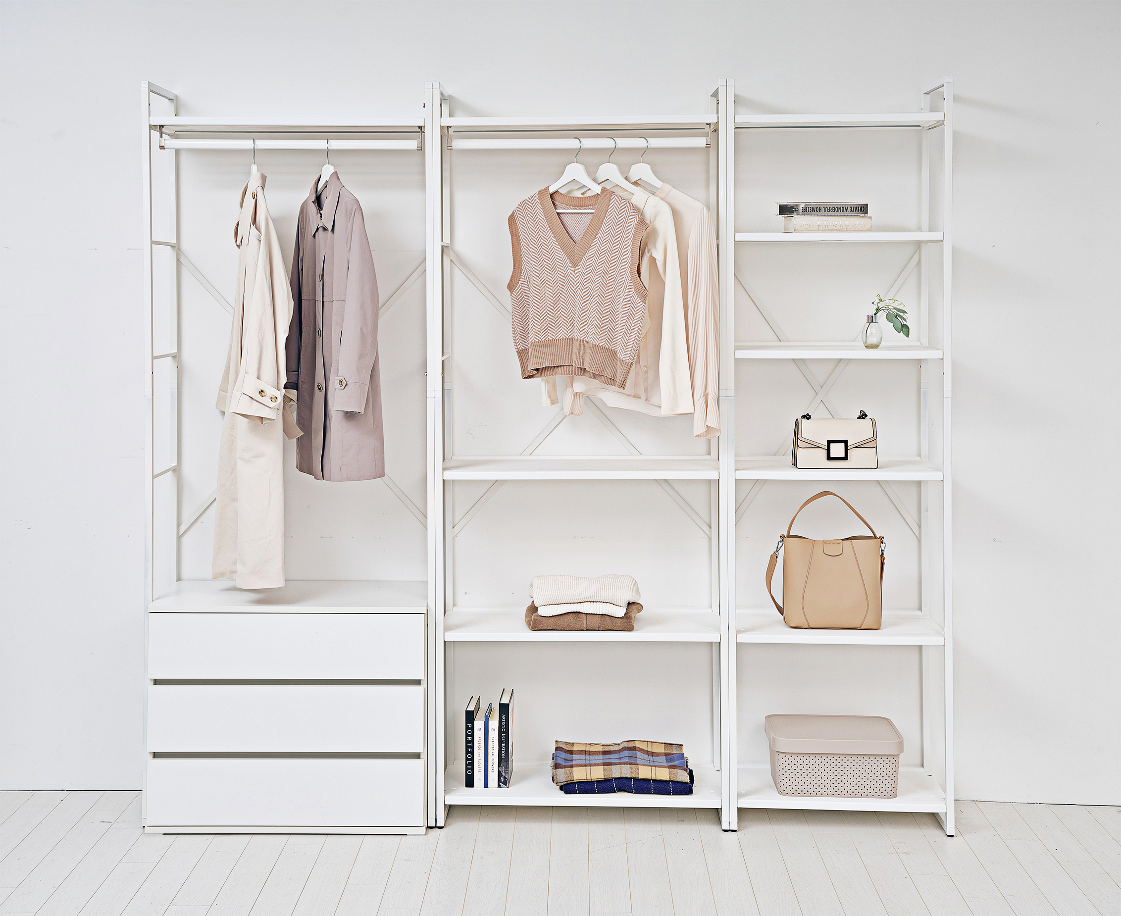 [모아미] 시스템행거 드레스룸 옷걸이 조립식 600선반2단