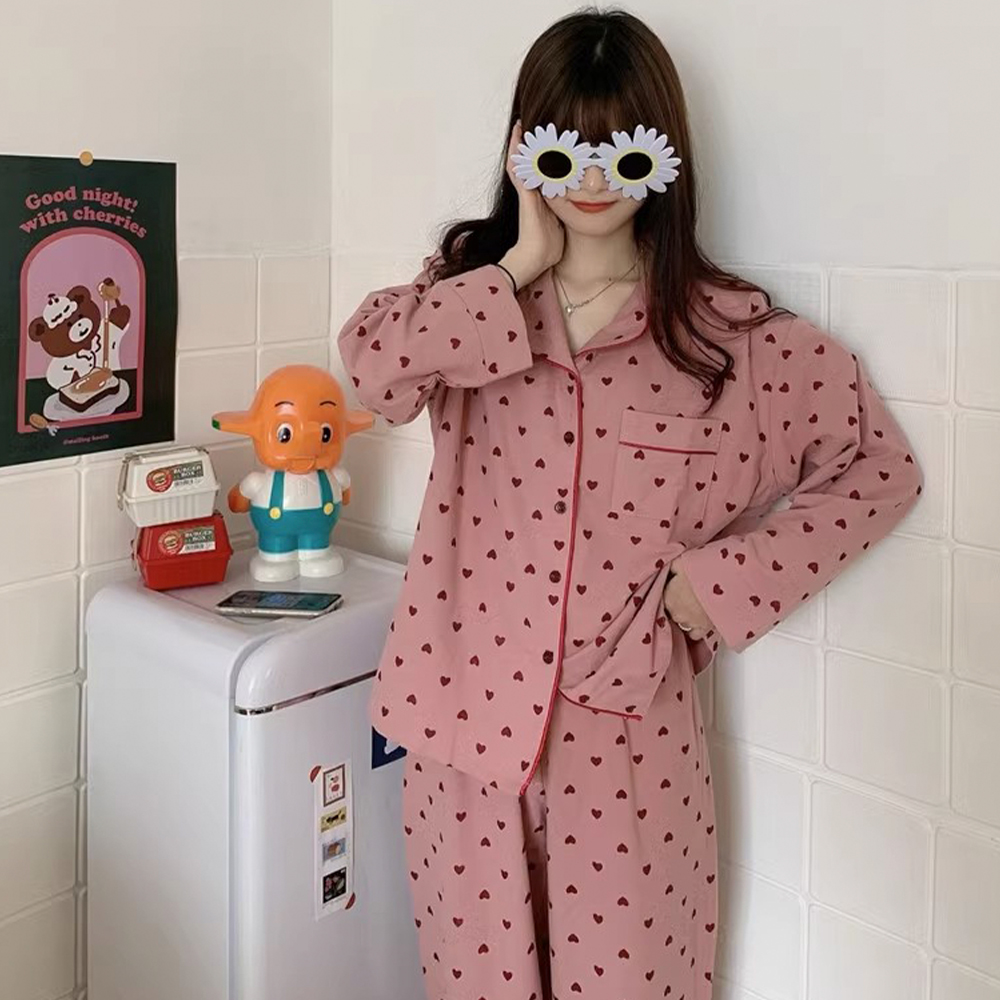 피치 기모 잠옷 하트 수면 파자마 홈웨어 핑크 이미지 2