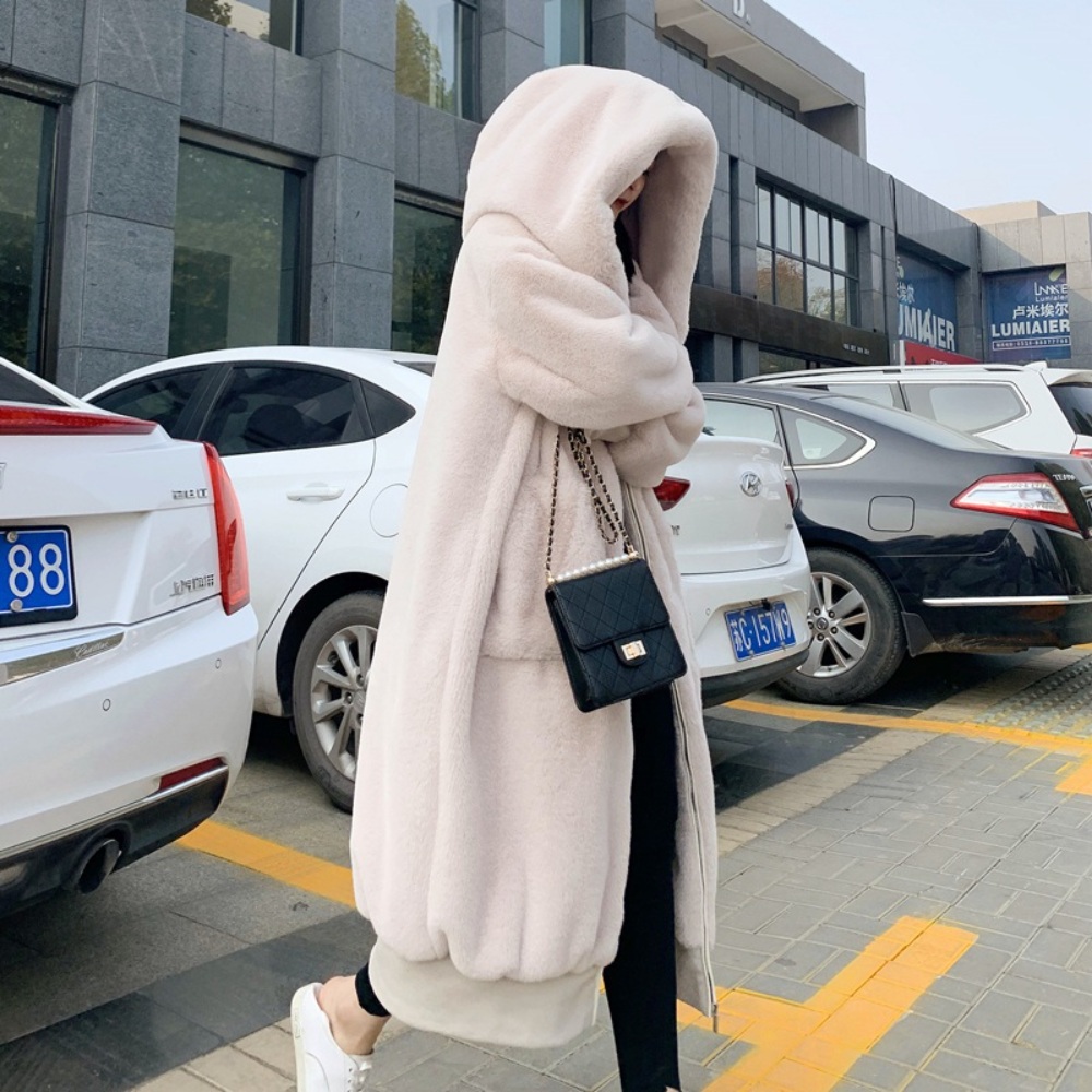 후드 인조 밍크코트 두꺼운 에코퍼 아우터 자켓 페이크퍼 고급 모자 이미지 3